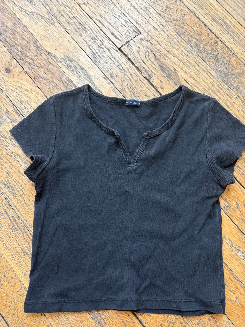 Brandy Melville Black Short-Sleeve Notch Tee